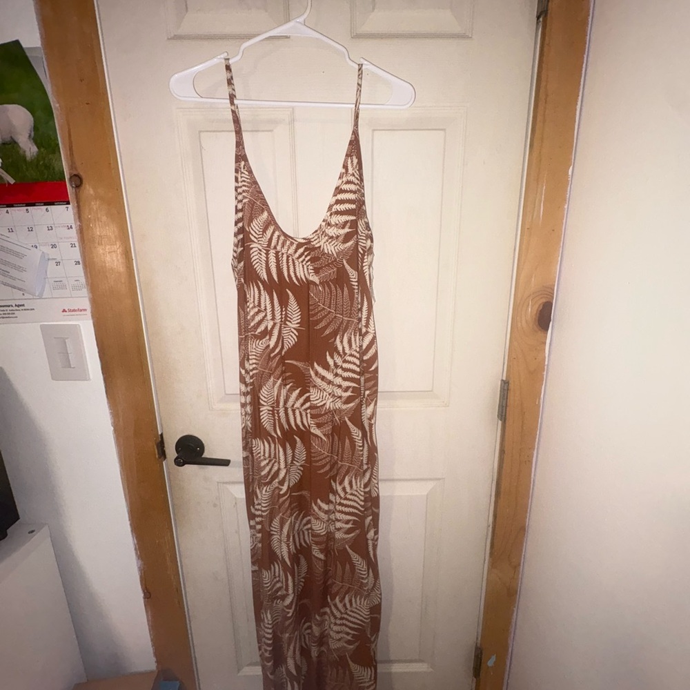 Brown Fern Print Slip Maxi Dress